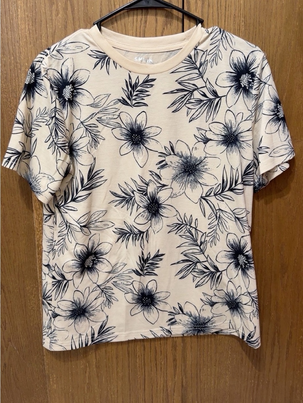 SHEIN Cream Tee with Navy Floral Print